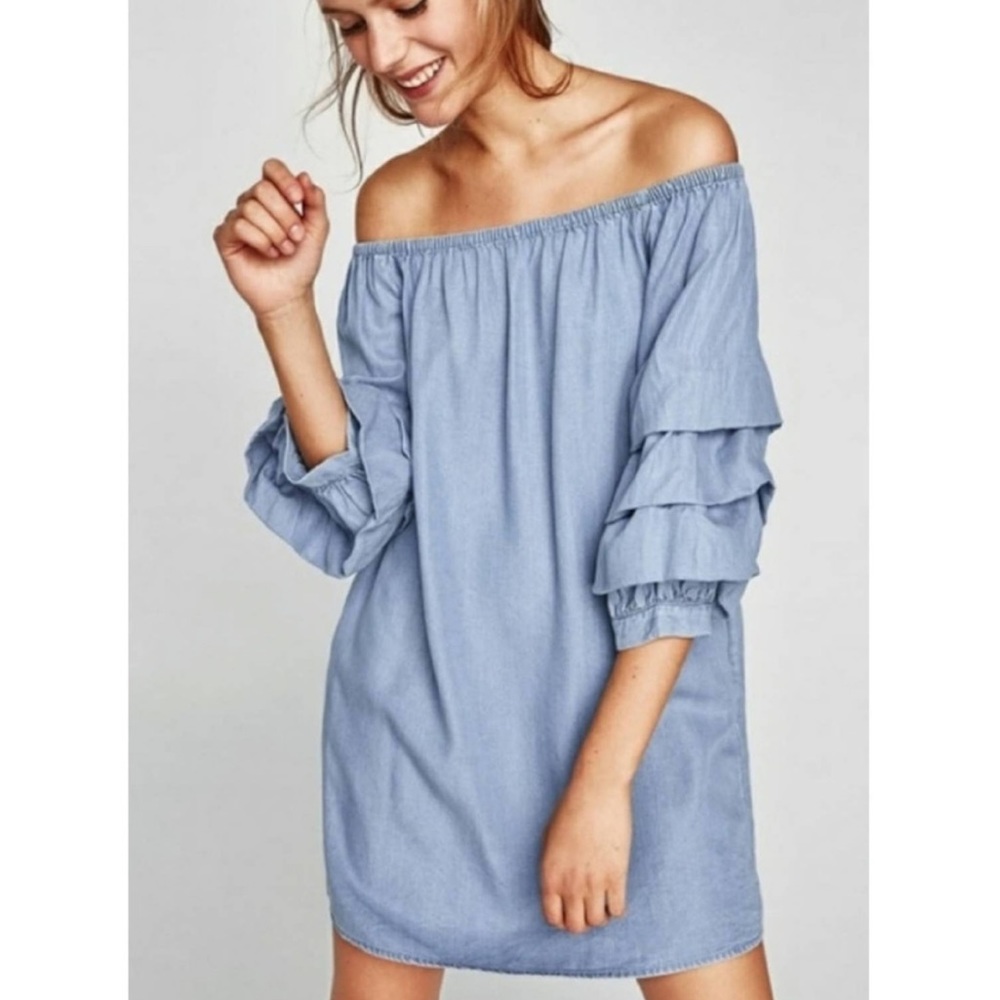 Zara off the shoulder jean dress